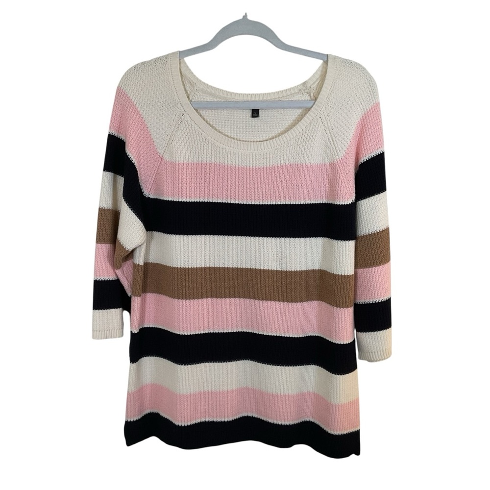 Talbots Scoop Neck Striped 100% Pima Cotton 3/4 Sleeve Tunic Sweater. Size L